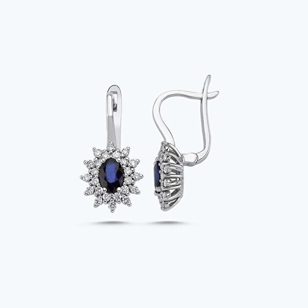 0.56 Karat Pırlanta Safir Oval Küpe