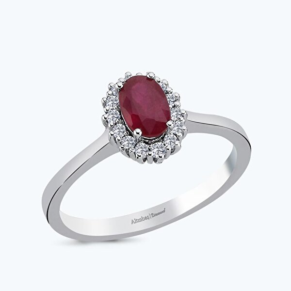 0.75 Karat Pırlanta Yakut Oval Yüzük