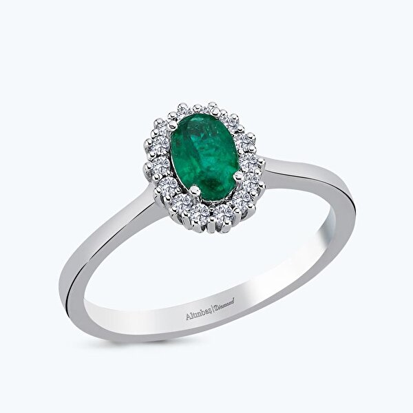 0.56 Karat Pırlanta Zümrüt Oval Yüzük