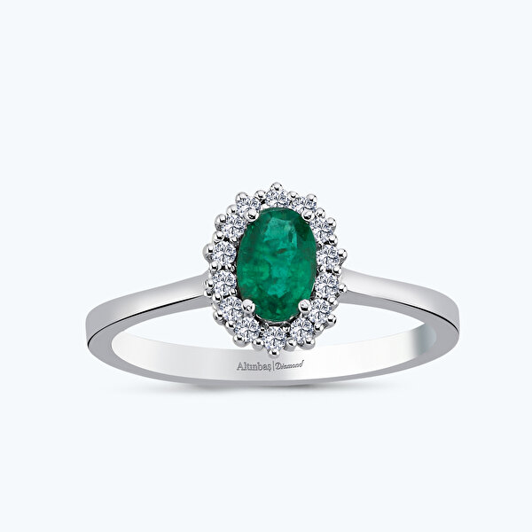 0.56 Karat Pırlanta Zümrüt Oval Yüzük