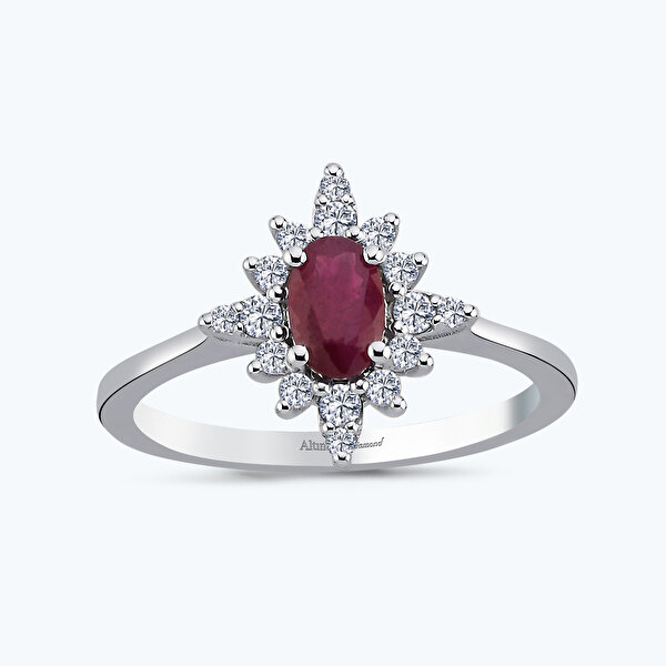 0.73 Karat Pırlanta Yakut Oval Yüzük