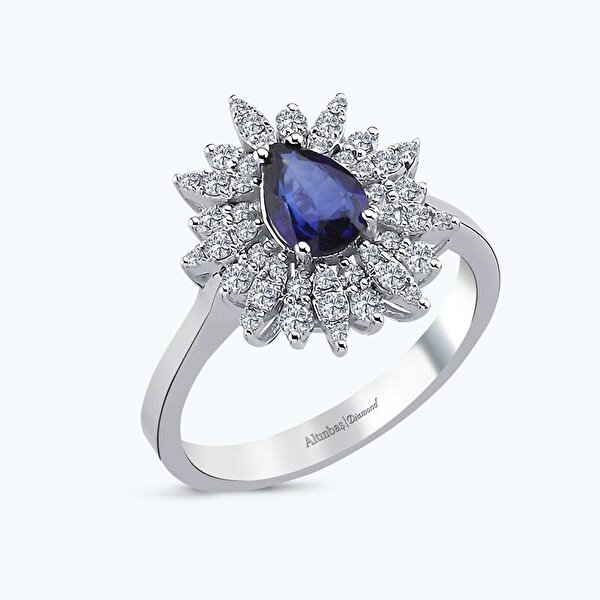 0.50 Karat Pırlanta Safir Damla Yüzük
