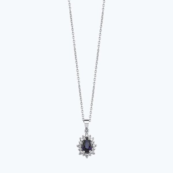 0.34 Karat Pırlanta Safir Damla Kolye