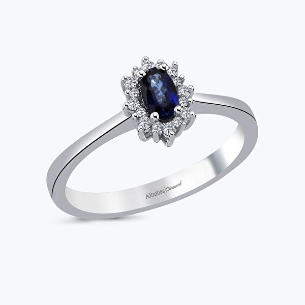 Pırlanta Safir Oval Yüzük