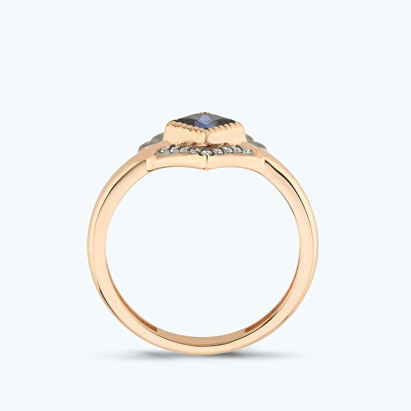 0.56 Karat Pırlanta Safir Prenses Kesim Yüzük