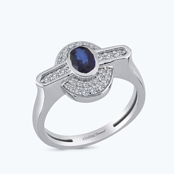 0.76 Karat Pırlanta Safir Oval Yüzük