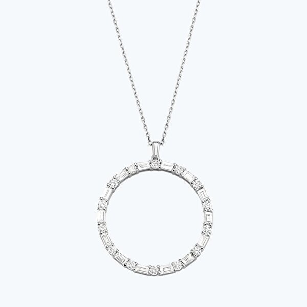 0.91 Karat Pırlanta Baget Taşlı Halka Kolye