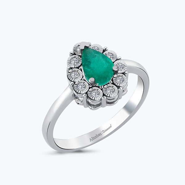 0.72 Karat Pırlanta Zümrüt Damla Yüzük