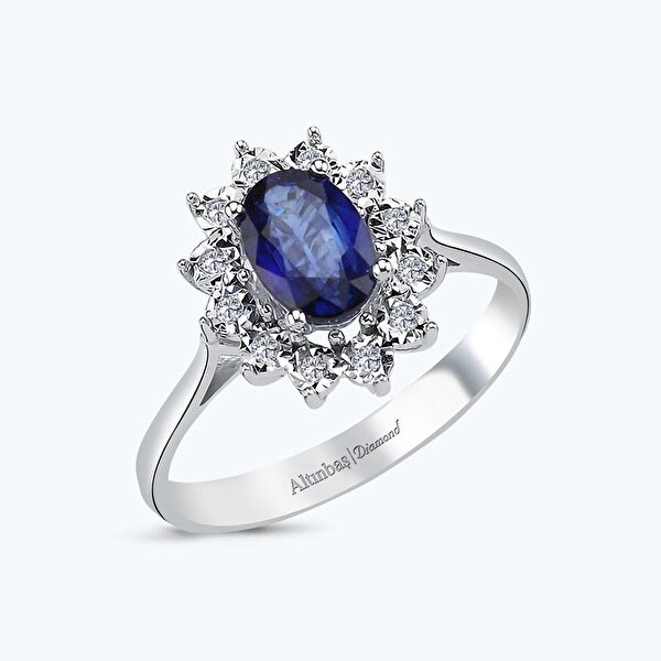 0.06 Karat Pırlanta Safir Oval Yüzük
