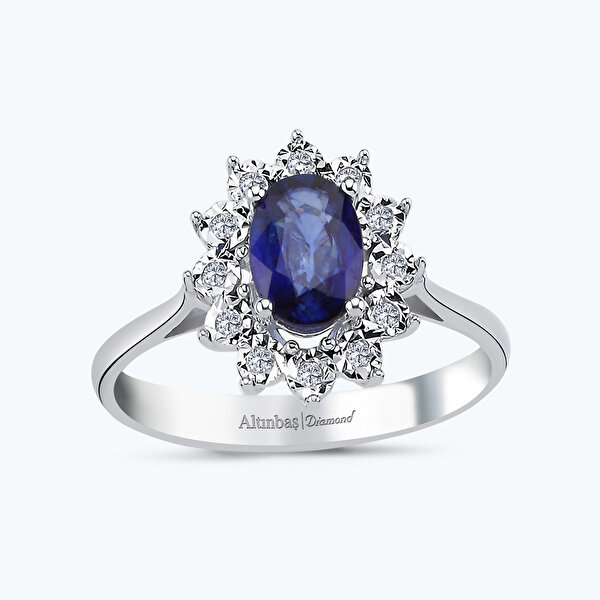 0.06 Karat Pırlanta Safir Oval Yüzük