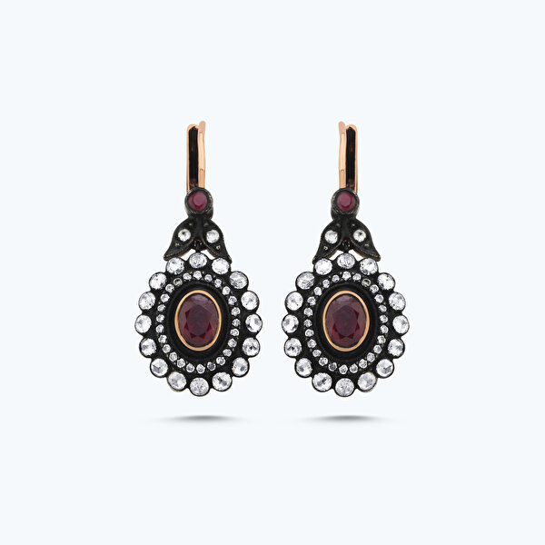 1.42 Karat Elmas Yakut Oval Küpe