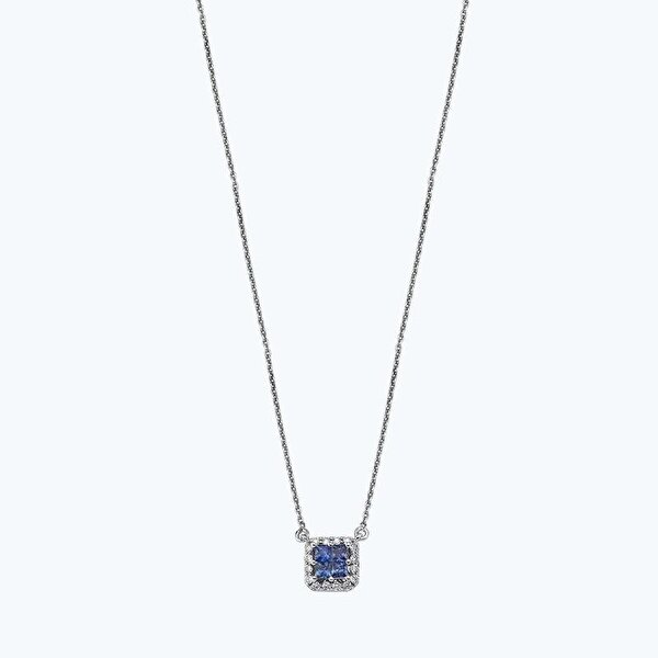 0.11 Karat Pırlanta Safir Prenses Kesim Kolye