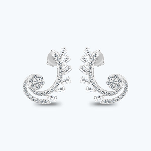 0.76 Karat Pırlanta Baget Küpe