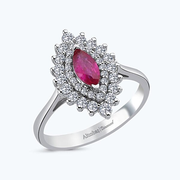 0.87 Karat Pırlanta Yakut Markiz Yüzük