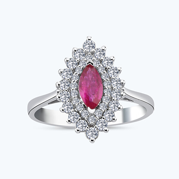 0.87 Karat Pırlanta Yakut Markiz Yüzük