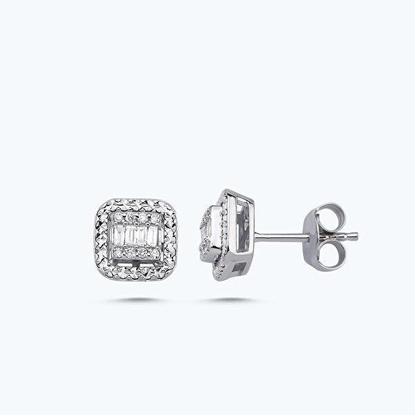 0.16 Karat Pırlanta Baget Küpe