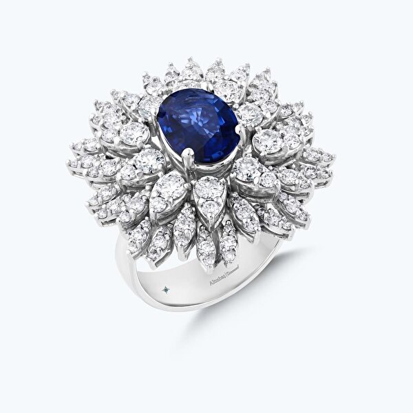 Pırlanta Safir Oval Yüzük
