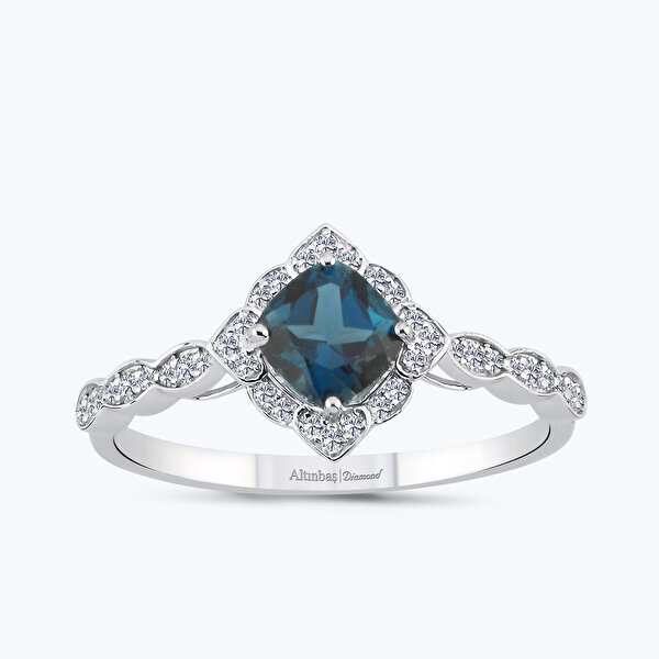 0.16 Karat Pırlanta London Blue Topaz Yüzük