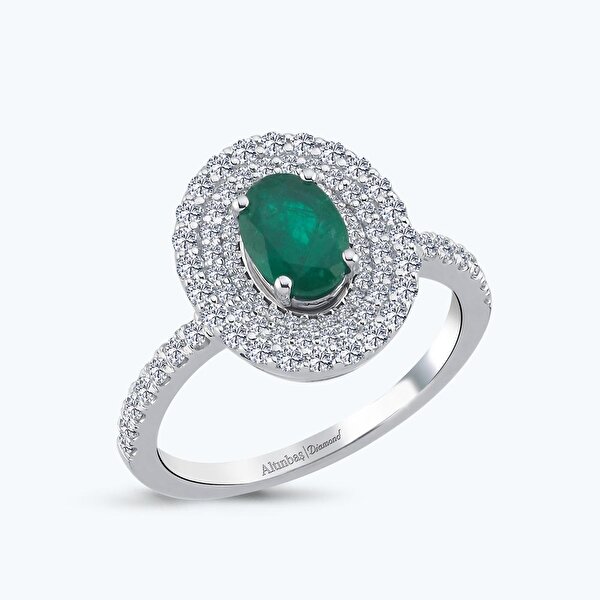 0.63 Karat Pırlanta Zümrüt Oval Yüzük