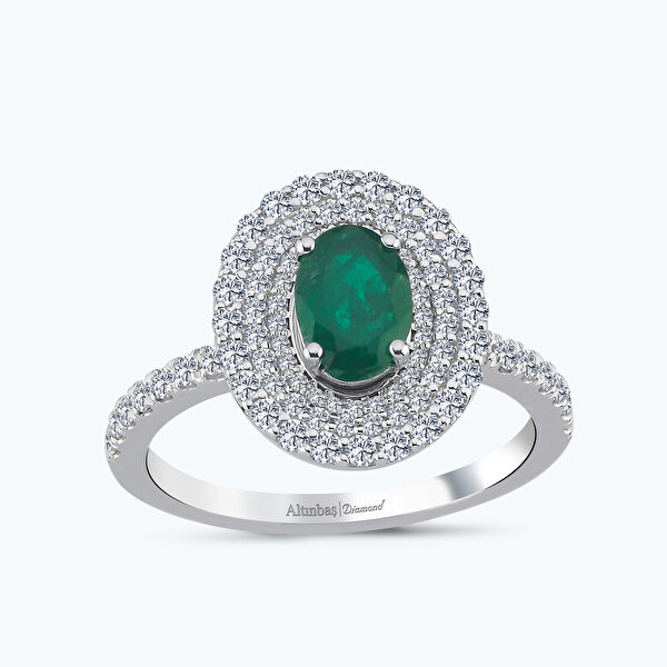 0.63 Karat Pırlanta Zümrüt Oval Yüzük