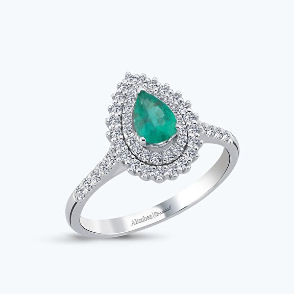 0.31 Karat Pırlanta Zümrüt Damla Yüzük