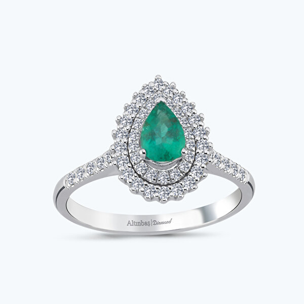 0.31 Karat Pırlanta Zümrüt Damla Yüzük