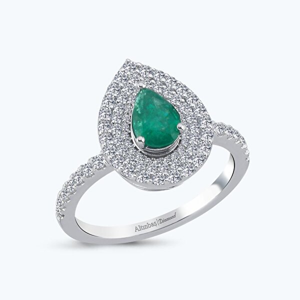 0.57 Karat Pırlanta Zümrüt Damla Yüzük