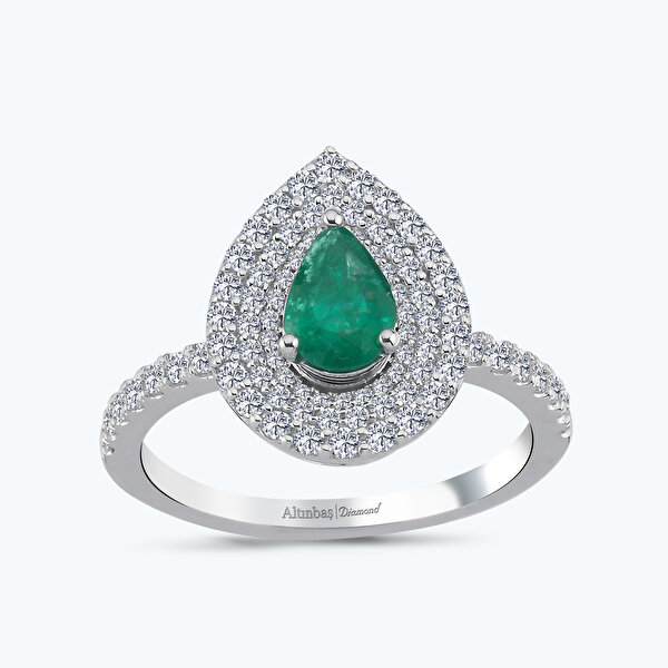 0.57 Karat Pırlanta Zümrüt Damla Yüzük