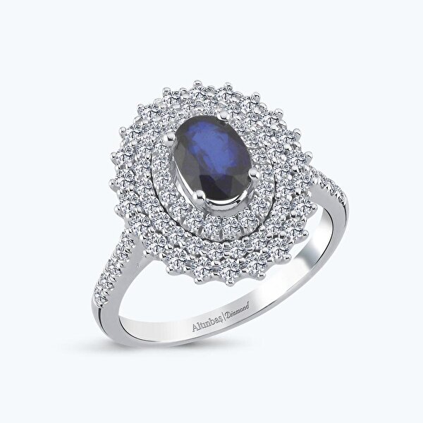 0.39 Karat Pırlanta Safir Oval Yüzük