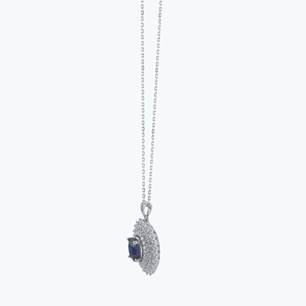 0.65 Karat Pırlanta Safir Oval Kolye