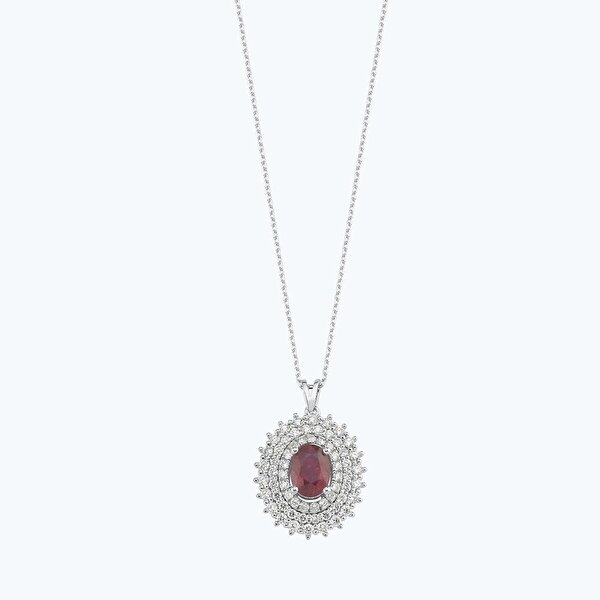 0.30 Karat Pırlanta Yakut Oval Kolye