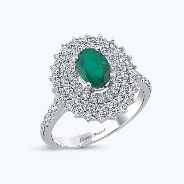 0.54 Karat Pırlanta Zümrüt Oval Yüzük