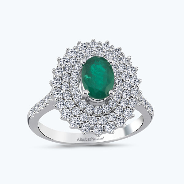 0.54 Karat Pırlanta Zümrüt Oval Yüzük