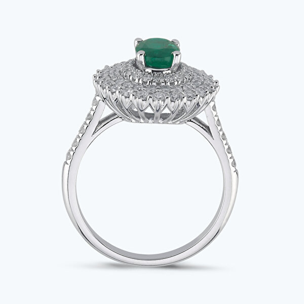 0.54 Karat Pırlanta Zümrüt Oval Yüzük