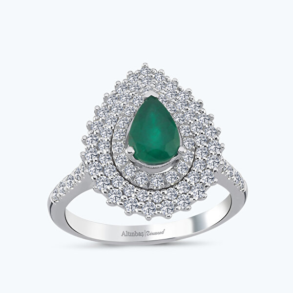 0.60 Karat Pırlanta Zümrüt Damla Yüzük