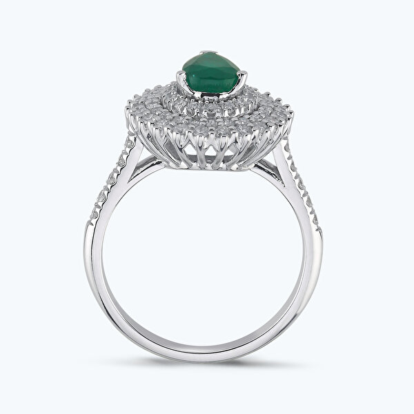 0.60 Karat Pırlanta Zümrüt Damla Yüzük