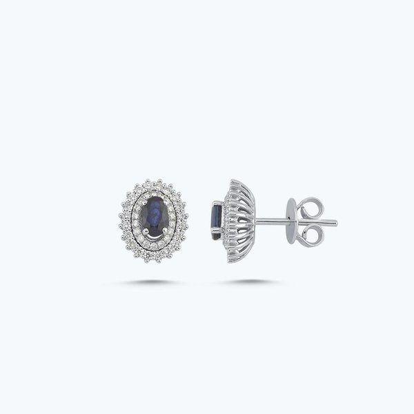 0.33 Karat Pırlanta Safir Oval Küpe