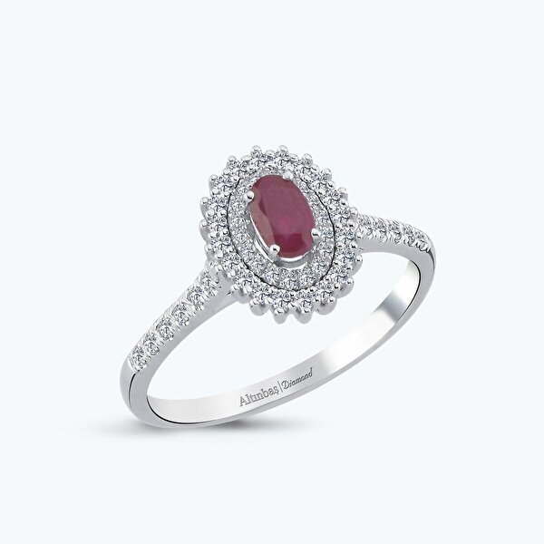 0.24 Karat Pırlanta Yakut Oval Yüzük