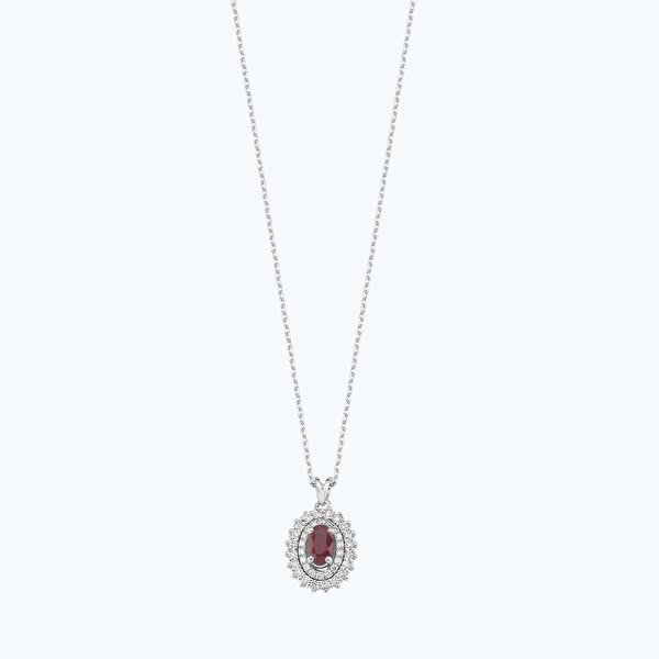 0.17 Karat Pırlanta Yakut Oval Kolye