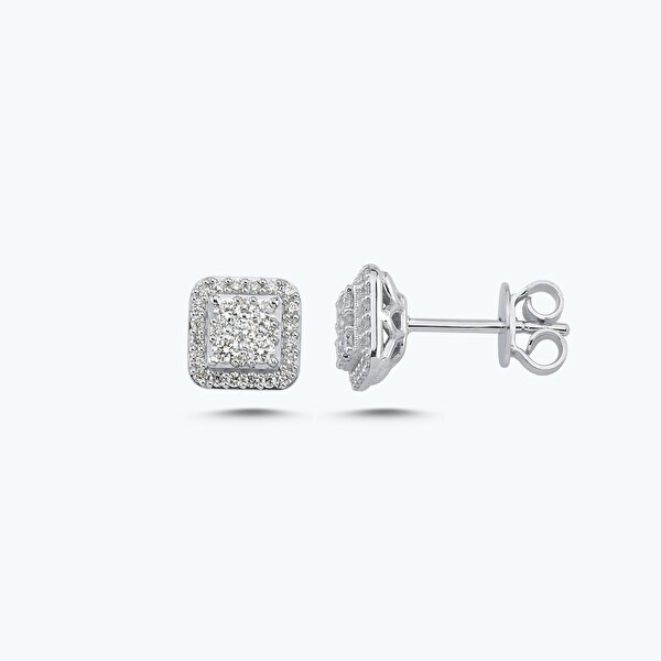 0.44 Karat Pırlanta Kare Küpe