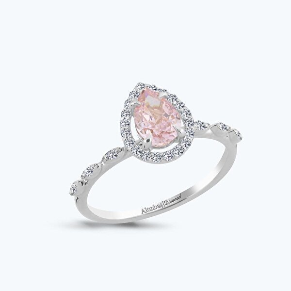 0.17 Karat Pırlanta Pembe Safir Damla Yüzük
