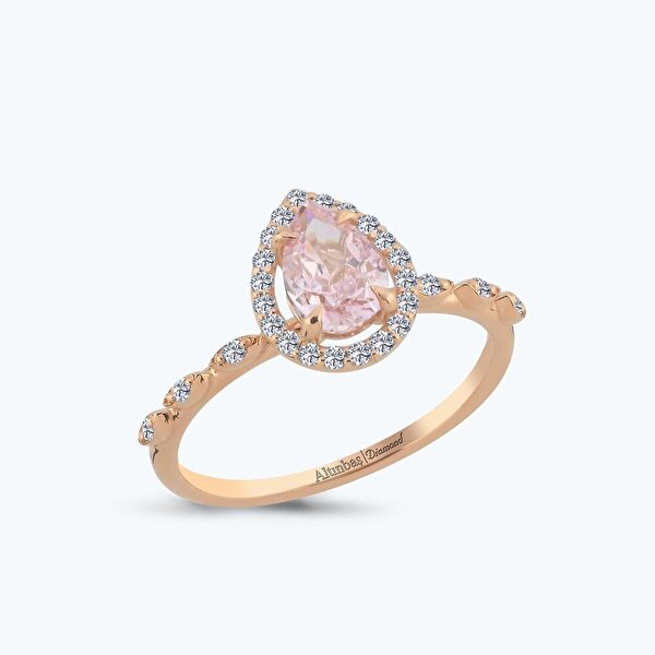 0.17 Karat Pırlanta Pembe Safir Damla Yüzük