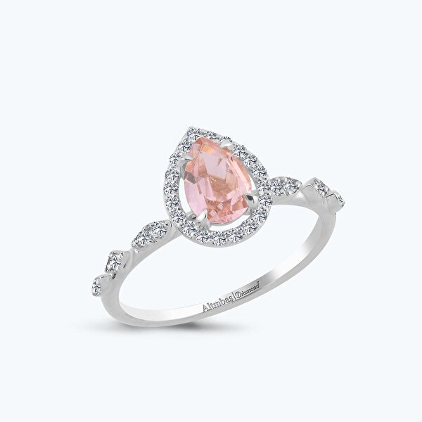 0.19 Karat Pırlanta Pembe Safir Damla Yüzük