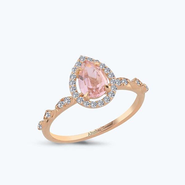 0.19 Karat Pırlanta Pembe Safir Damla Yüzük