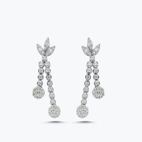 0.90 Karat Pırlanta Sallantılı Yuvarlak Küpe