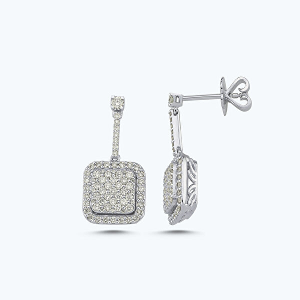 0.95 Karat Pırlanta Kare Küpe