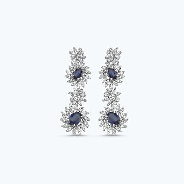 1.96 Karat Pırlanta Safir Oval Çiçek Küpe