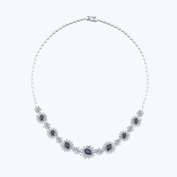 3.51 Karat Pırlanta Safir Oval Çiçek Gerdanlık