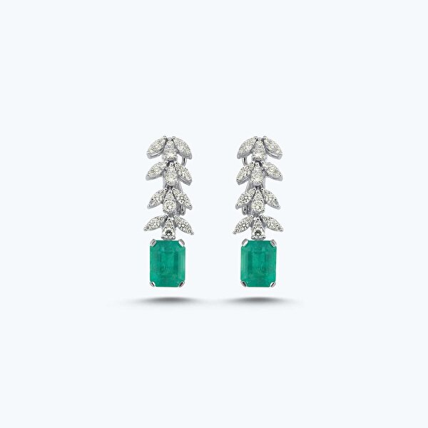 1.07 Karat Pırlanta Zümrüt Emerald Kesim Küpe
