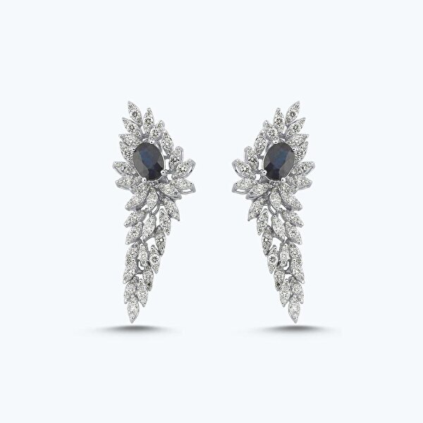 3.04 Karat Pırlanta Safir Oval Küpe